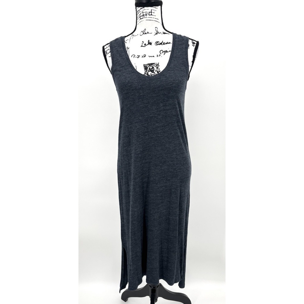 Madewell Sleeveless Midi Dress Small Charcoal Gray Knit Scoop Neck Side Slits - Picture 2 of 7